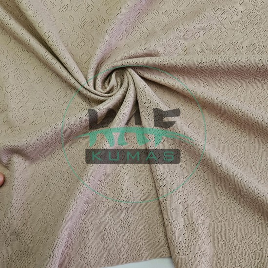 Kahverengi Delikli Pointelle Ribana Kumaş | 100% Pamuk | Gül