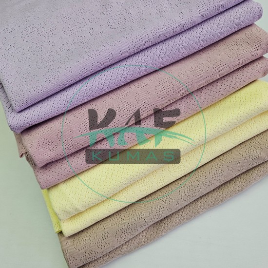 Lavanta Delikli Pointelle Ribana Kumaş | 100% Pamuk | Çapraz Çizgili