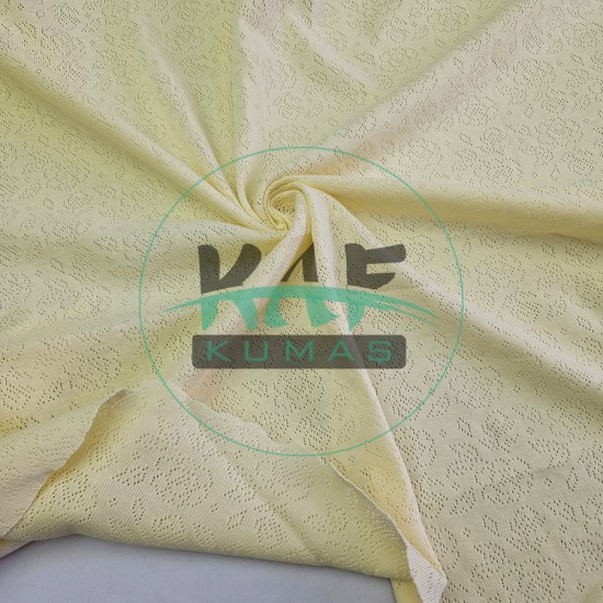 Sarı Delikli Pointelle Ribana Kumaş | 100% Pamuk | Gül