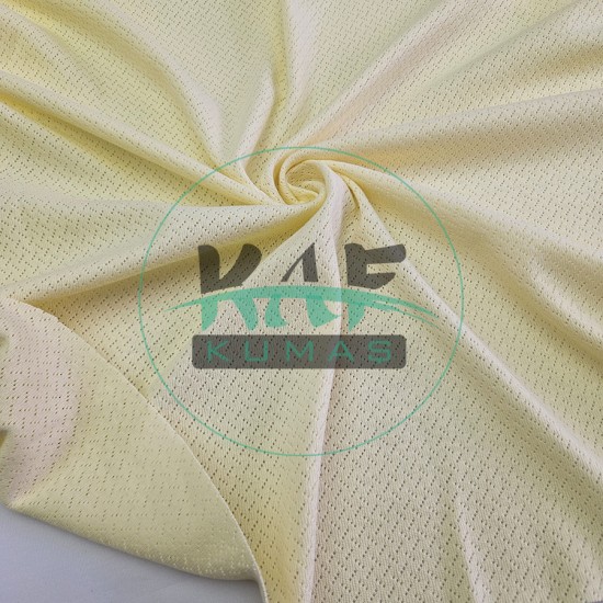 Sarı Delikli Pointelle Ribana Kumaş | 100% Pamuk | Çapraz Çizgili