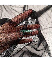 Küçük Puantiyeli Tül Kumaş | Siyah