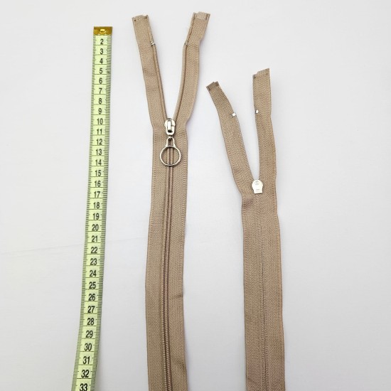 Yuvarlak Halka Fermuar | Mont-Çanta Fermuarı Uzunluk: 47 cm Koyu Bej