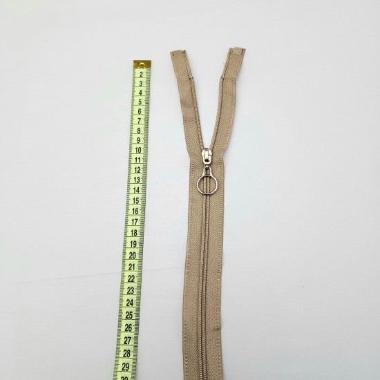 Yuvarlak Halka Fermuar | Mont-Çanta Fermuarı Uzunluk: 47 cm Koyu Bej