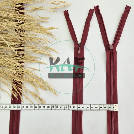 Gizli Fermuar | Uzunluk: 50 cm | Bordo