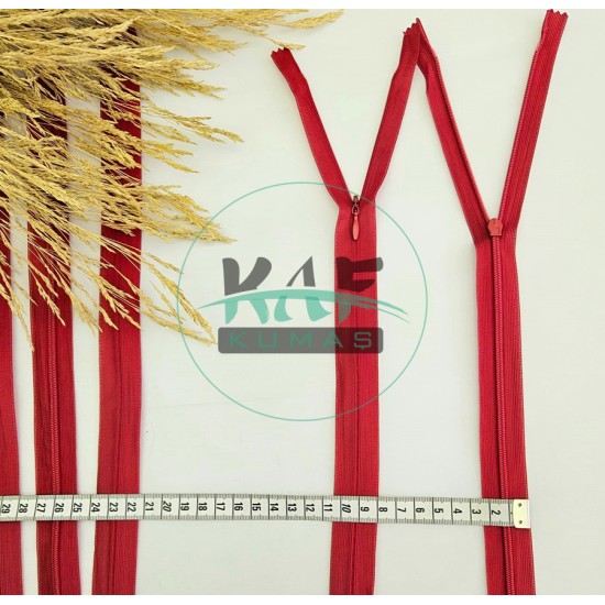 Gizli Fermuar | Uzunluk: 60 cm | Kırmızı