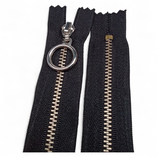 Metalik Dişli Yuvarlak Halka Fermuar | Mont-Çanta Fermuarı Uzunluk: 20 cm Siyah