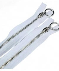 Metalik Dişli Yuvarlak Halka Fermuar | Mont-Çanta Fermuarı Uzunluk: 25 cm Beyaz