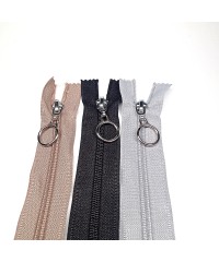 Yuvarlak Halka Fermuar | Mont-Çanta Fermuarı Uzunluk: 37 cm 3 Adet Bej-Gri-Siyah