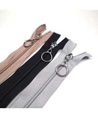 Yuvarlak Halka Fermuar | Mont-Çanta Fermuarı Uzunluk: 37 cm 3 Adet Bej-Gri-Siyah