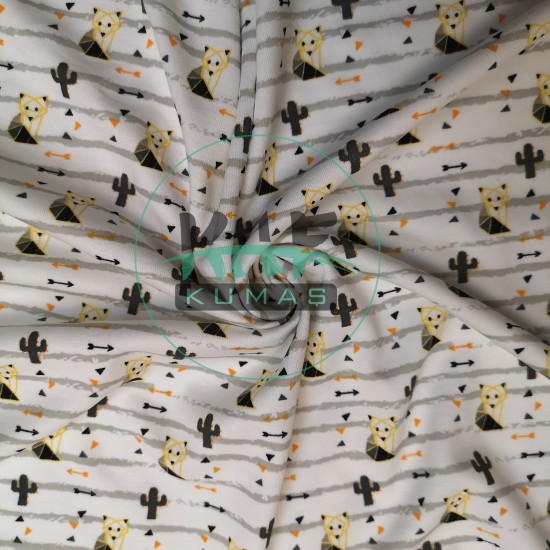 Baskılı Penye İnterlok Kumaş | Geometrik Sarı Tilki | 16-10