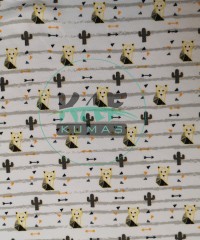 Baskılı Penye İnterlok Kumaş | Geometrik Sarı Tilki