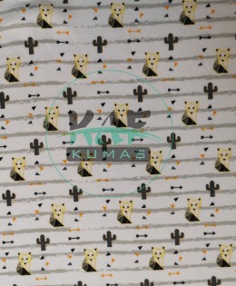 Baskılı Penye İnterlok Kumaş | Geometrik Sarı Tilki