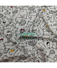 Baskılı %100 Pamuk İnterlok Kumaş |  Penye Gri Melanj Hayvanlar