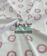 Baskılı %100 Pamuk Süprem Kumaş | Pembe Aslanlar