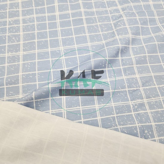 Pamuklu Süprem Kumaş | Mavili Kareler