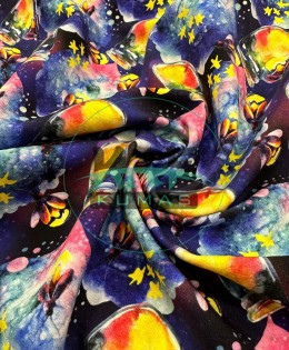 Baskılı Penye İki İplik Parça Kumaş | Bal Kavanozu ve Arılar