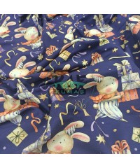 Baskılı Penye İki İplik Kumaş| Tavşan Ve Hediyeler