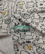 Baskılı Penye İki İplik Kumaş | Gri Melanj- Hayvanlar