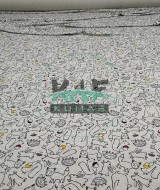 Baskılı Penye İki İplik Kumaş | Gri Melanj- Hayvanlar