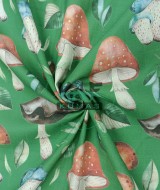 Baskılı %100 Pamuk Müslin Kumaş | Büyük Mantarlar (Yeşil Zemin)