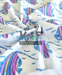 Baskılı %100 Pamuk Müslin Kumaş | Çizgili Balıklar