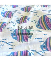 Baskılı %100 Pamuk Müslin Kumaş | Çizgili Balıklar