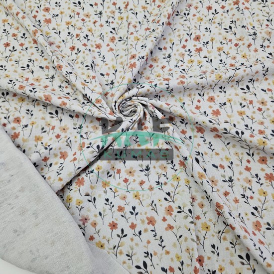 Baskılı %100 Pamuk 2 Katlı 1 mt Gri Krinkıl Müslin Kumaş | Desen 2