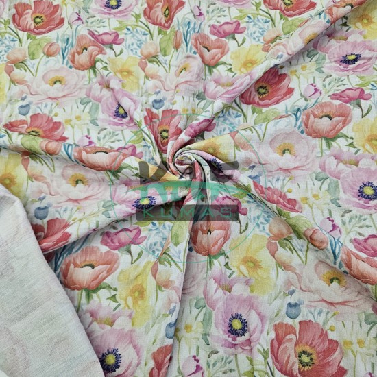 Baskılı %100 Pamuk 2 Katlı 1 mt Gri Krinkıl Müslin Kumaş | Desen 4