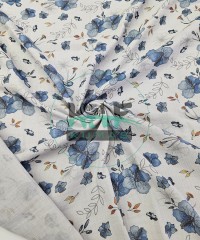 Baskılı %100 Pamuk 2 Katlı Gri Krinkıl Müslin Kumaş | Desen 5