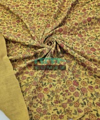 Baskılı %100 Pamuk 2 Katlı 1 mt Hardal Krinkıl Müslin Kumaş | Desen 5