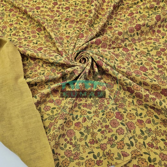 Baskılı %100 Pamuk 2 Katlı 1 mt Hardal Krinkıl Müslin Kumaş | Desen 5