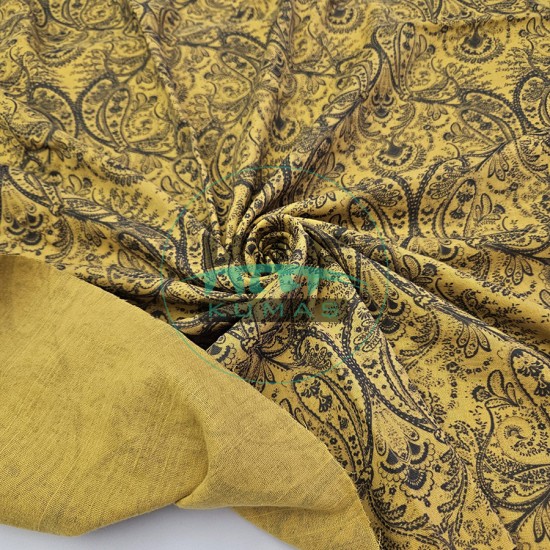 Baskılı %100 Pamuk 2 Katlı 1 mt Hardal Krinkıl Müslin Kumaş | Desen 6