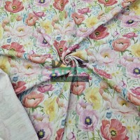 Baskılı %100 Pamuk 2 Katlı Gri Krinkıl Müslin Kumaş | Desen 4