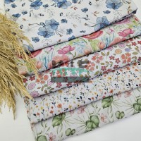 Baskılı %100 Pamuk 2 Katlı Gri Krinkıl Müslin Kumaş | Desen 5