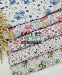 Baskılı %100 Pamuk 2 Katlı Gri Krinkıl Müslin Kumaş | Desen 5