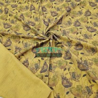 Baskılı %100 Pamuk 2 Katlı Hardal Krinkıl Müslin Kumaş | Desen 2