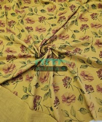 Baskılı %100 Pamuk 2 Katlı Hardal Krinkıl Müslin Kumaş | Desen 3