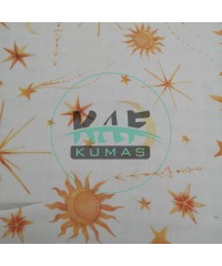 Baskılı %100 Pamuk Müslin Kumaş | Güneş Ve Yıldız
