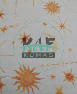 Baskılı %100 Pamuk Müslin Parça Kumaş | Güneş Ve Yıldız