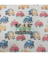 Baskılı %100 Pamuk Müslin Kumaş | Suluboya Arabalar