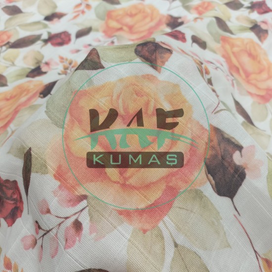 Baskılı %100 Pamuk Müslin Kumaş | Sonbahar Güller