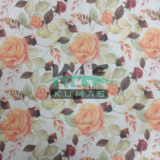 Baskılı %100 Pamuk Müslin Kumaş | Sonbahar Güller