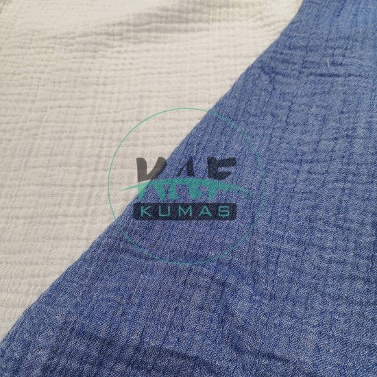 Dört Katlı Bürümcük Organik Pamuk Müslin Kumaş | İki Renkli: Denim ve Krem Dört Katlı Bürümcük Organik Pamuk Müslin Kumaş | İki Renkli: Denim ve Krem