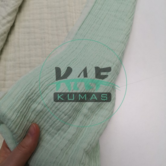 Dört Katlı Organik Pamuk Müslin Kumaş | İki Renkli: Mint / Krem Dört Katlı Organik Pamuk Müslin Kumaş | İki Renkli: Mint / Krem