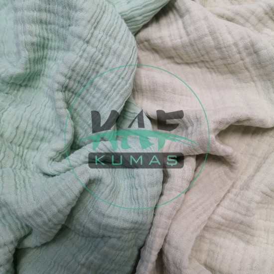 Dört Katlı Organik Pamuk Müslin Kumaş | İki Renkli: Mint / Krem Dört Katlı Organik Pamuk Müslin Kumaş | İki Renkli: Mint / Krem
