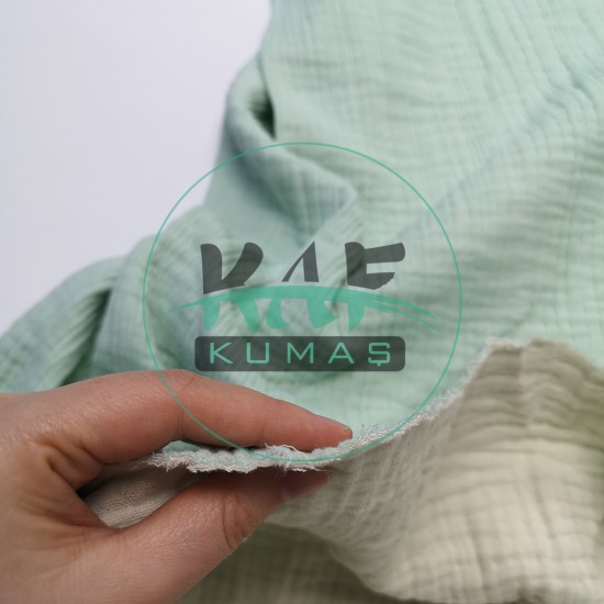 Dört Katlı Organik Pamuk Müslin Kumaş | İki Renkli: Mint / Krem Dört Katlı Organik Pamuk Müslin Kumaş | İki Renkli: Mint / Krem