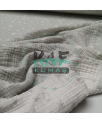 Desenli Dört Katlı Bürümcük Pamuk Müslin Kumaş | Gri Yıldızlar Desenli Dört Katlı Bürümcük Pamuk Müslin Kumaş | Gri Yıldızlar