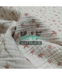 Desenli Dört Katlı Bürümcük Pamuk Müslin Kumaş | Pembe Yıldızlar