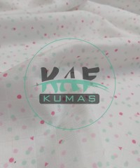 Baskılı Bambu Karışımlı Müslin Kumaş | Pembe Yeşil Şekiller