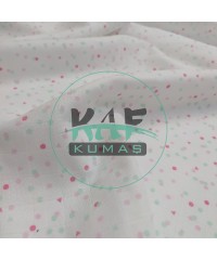 Baskılı Bambu Karışımlı Müslin Kumaş | Pembe Yeşil Şekiller